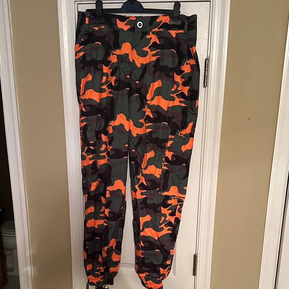 SHEIN Orange and Green Camouflage Joggers